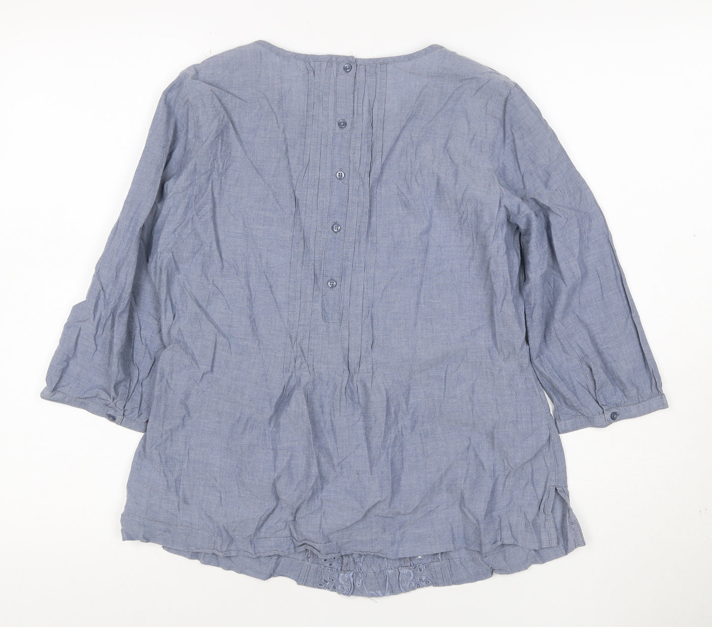Marks and Spencer Women Blue UK 12 Embroidered Cotton Tunic Blouse