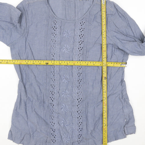 Marks and Spencer Women Blue UK 12 Embroidered Cotton Tunic Blouse