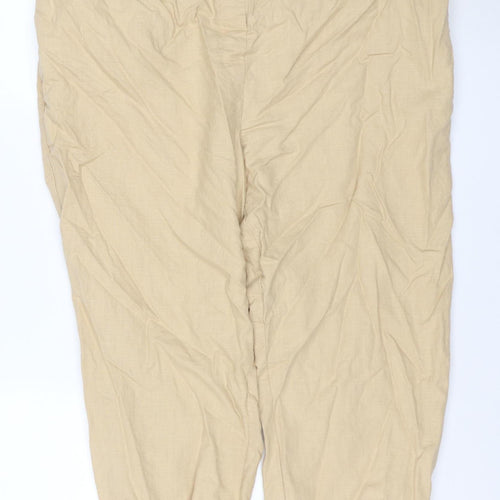 M&S Women Beige UK 20 Short Linen Blend Cargo Jogger Trousers