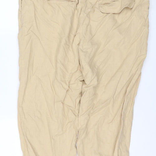 M&S Women Beige UK 20 Short Linen Blend Cargo Jogger Trousers