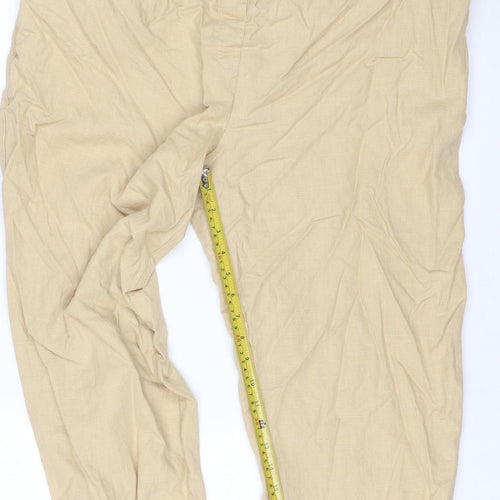 M&S Women Beige UK 20 Short Linen Blend Cargo Jogger Trousers