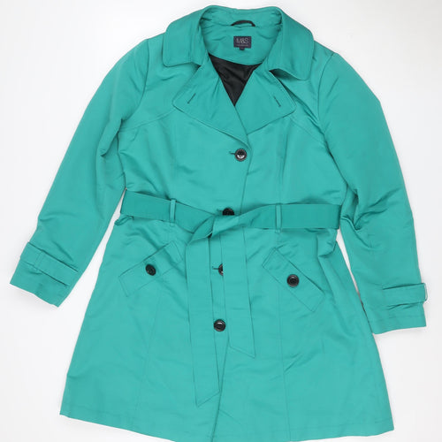M&S Women’s Green UK 14 Long Belted Trench Coat