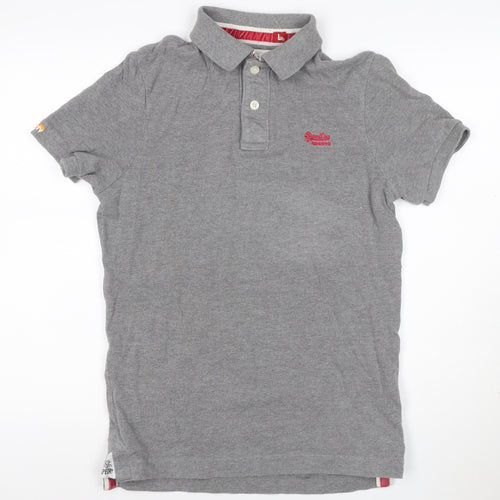 Superdry Men’s Grey Logo Embroidered Short Sleeve Polo Shirt Size L