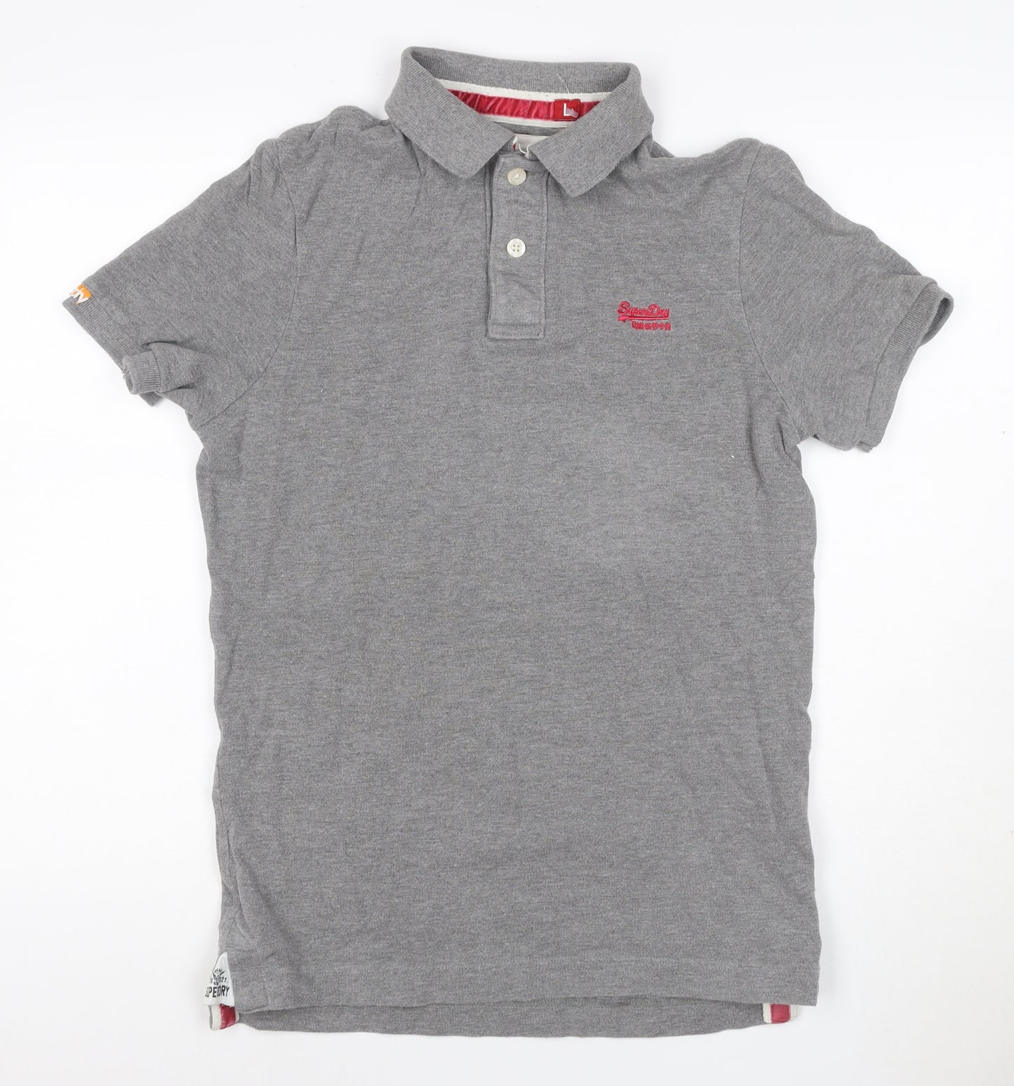 Superdry Men’s Grey Logo Embroidered Short Sleeve Polo Shirt Size L