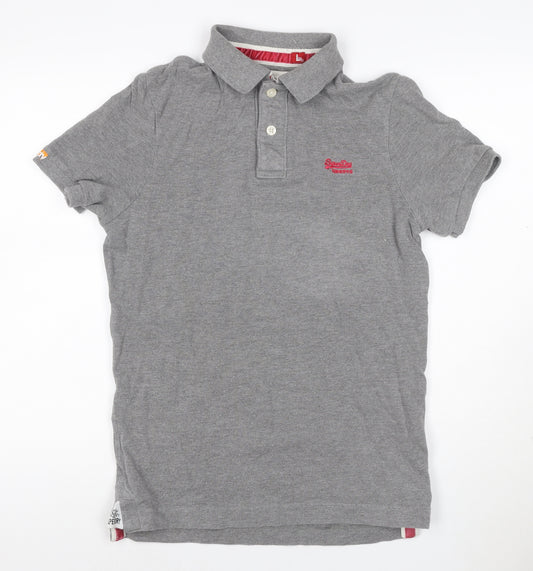 Superdry Men’s Grey Logo Embroidered Short Sleeve Polo Shirt Size L