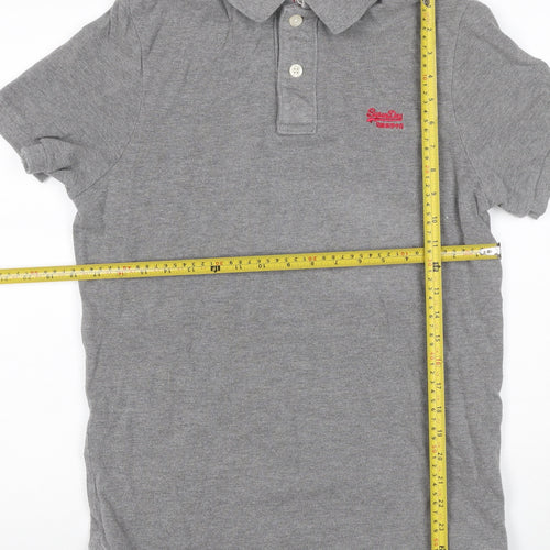 Superdry Men’s Grey Logo Embroidered Short Sleeve Polo Shirt Size L