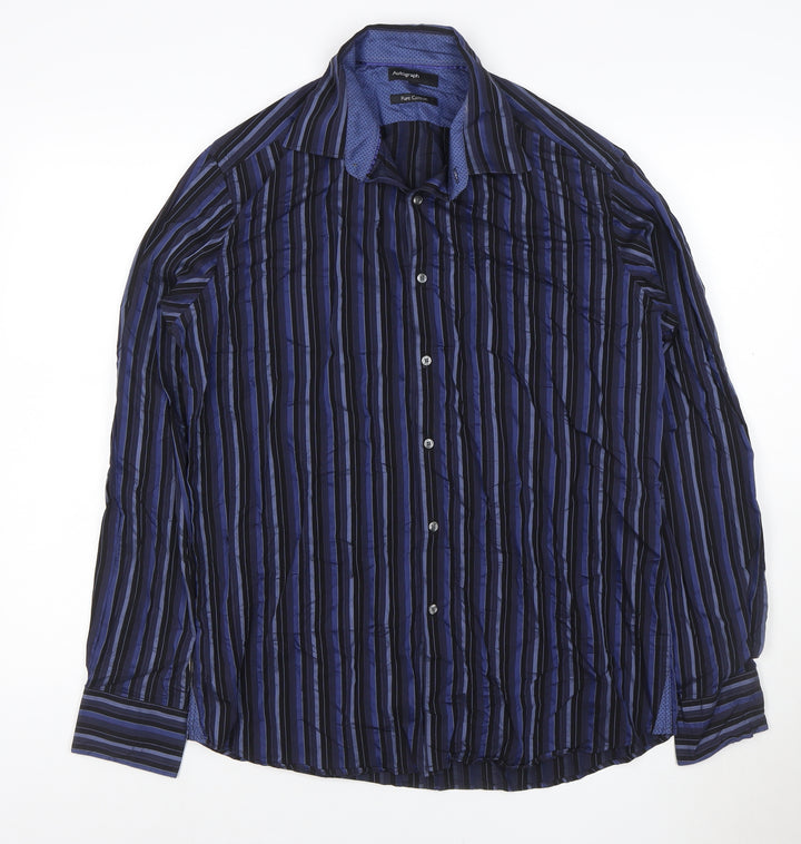 Autograph Men’s Blue Striped Pure Cotton 16.5in 42in Long Sleeve Shirt