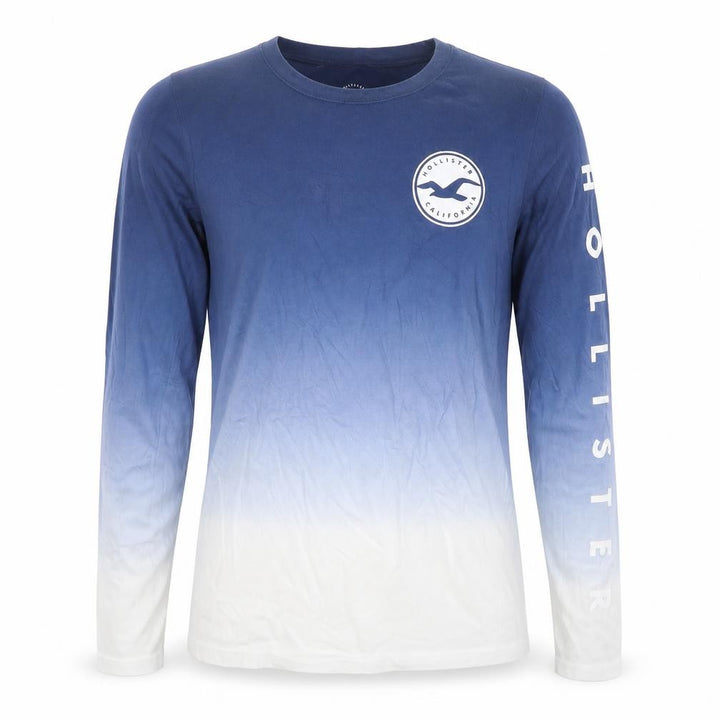 Hollister Men’s Blue White Ombre California Logo Long Sleeve T-Shirt S