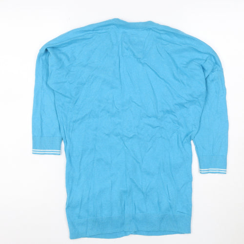 Hollister Women Blue M V-Neck Button Logo Knit Cardigan