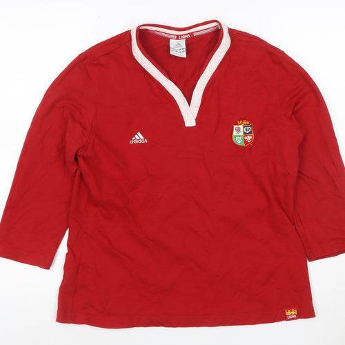 adidas Women Red UK 14 Lions Long Sleeve V-Neck Rugby Jersey Top