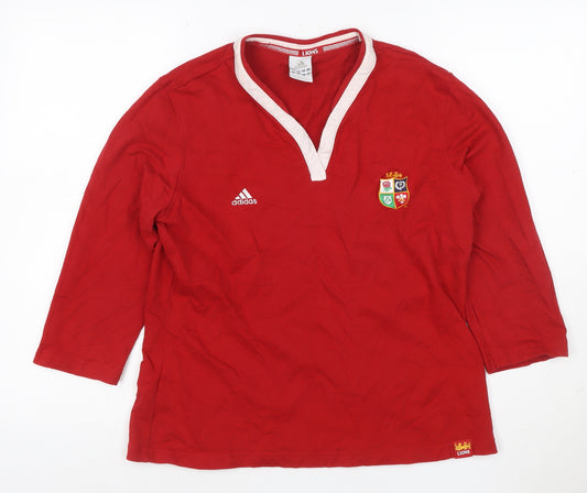 adidas Women Red UK 14 Lions Long Sleeve V-Neck Rugby Jersey Top