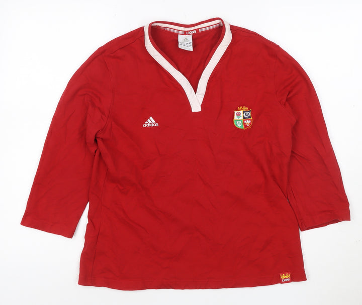 adidas Women Red UK 14 Lions Long Sleeve V-Neck Rugby Jersey Top