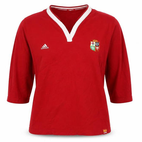adidas Women Red UK 14 Lions Long Sleeve V-Neck Rugby Jersey Top