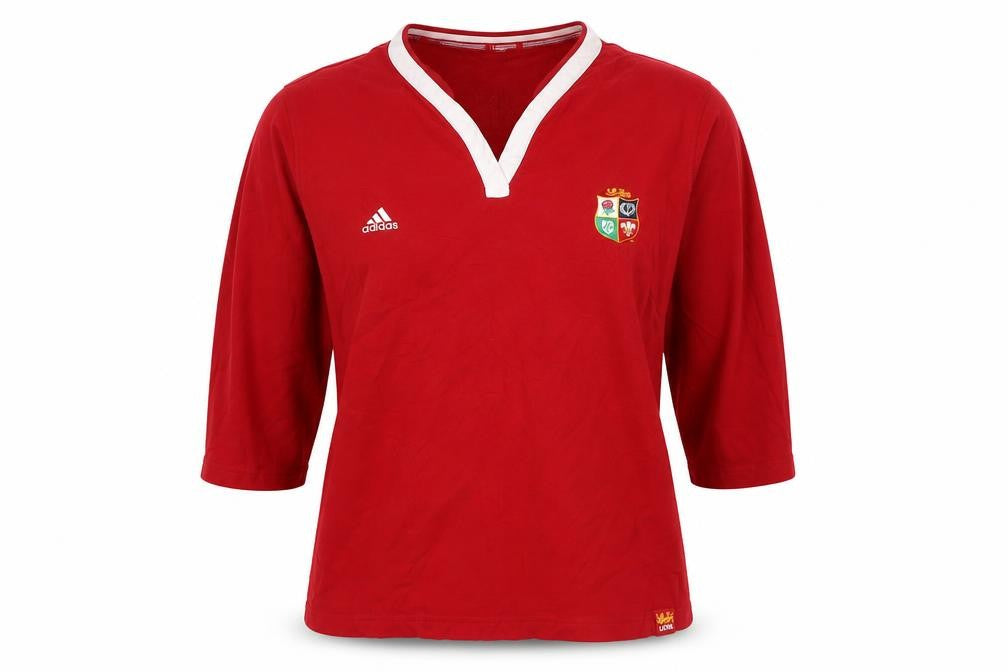 adidas Women Red UK 14 Lions Long Sleeve V-Neck Rugby Jersey Top