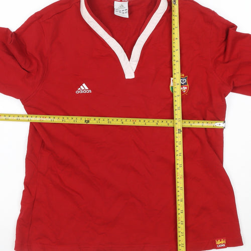 adidas Women Red UK 14 Lions Long Sleeve V-Neck Rugby Jersey Top