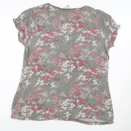 John Rocha Women Grey Floral Sequin Tie V-Neck Cap Sleeve Blouse Size 14