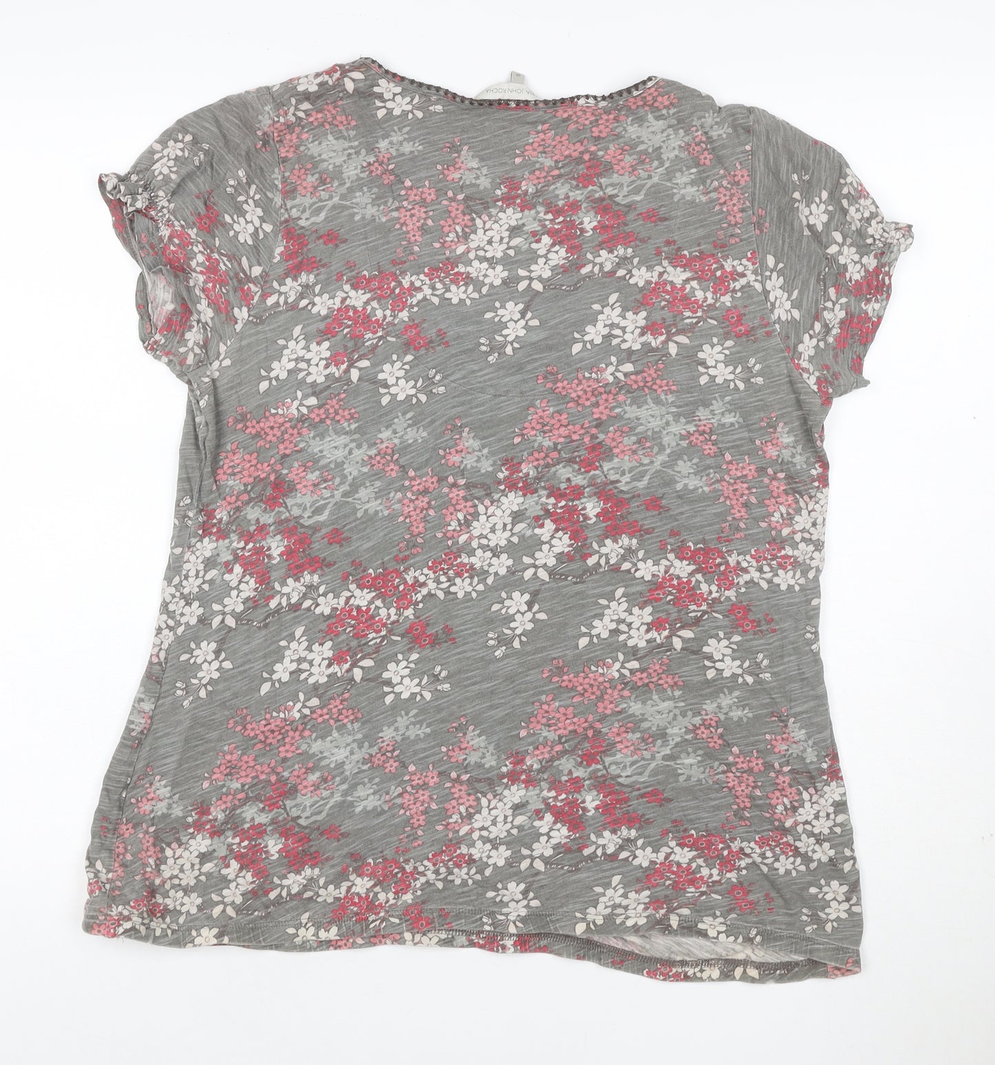 John Rocha Women Grey Floral Sequin Tie V-Neck Cap Sleeve Blouse Size 14