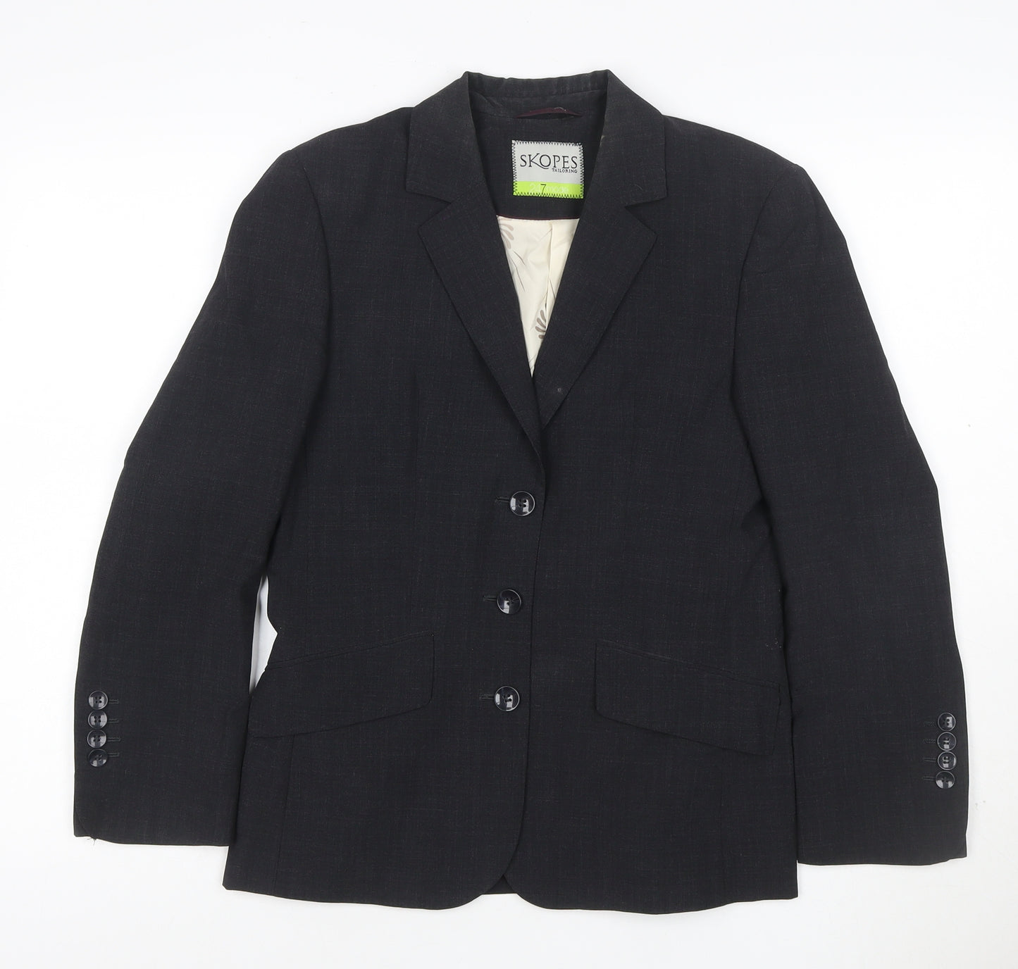 Skopes Women Black Size 8 Tailored Wool Blend 3 Button Blazer