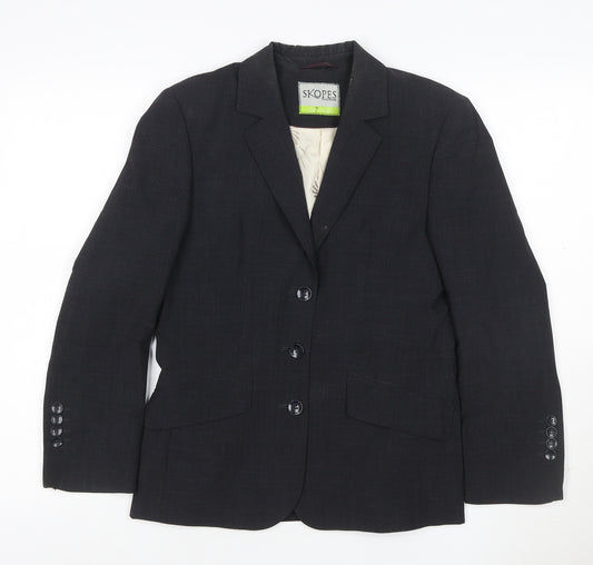 Skopes Women Black Size 8 Tailored Wool Blend 3 Button Blazer