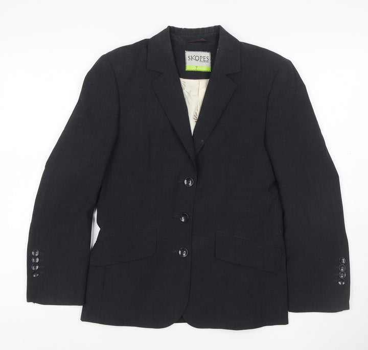 Skopes Women Black Size 8 Tailored Wool Blend 3 Button Blazer
