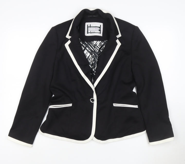 Per Una Women’s Black White Trim Blazer Jacket UK 14 Tailored
