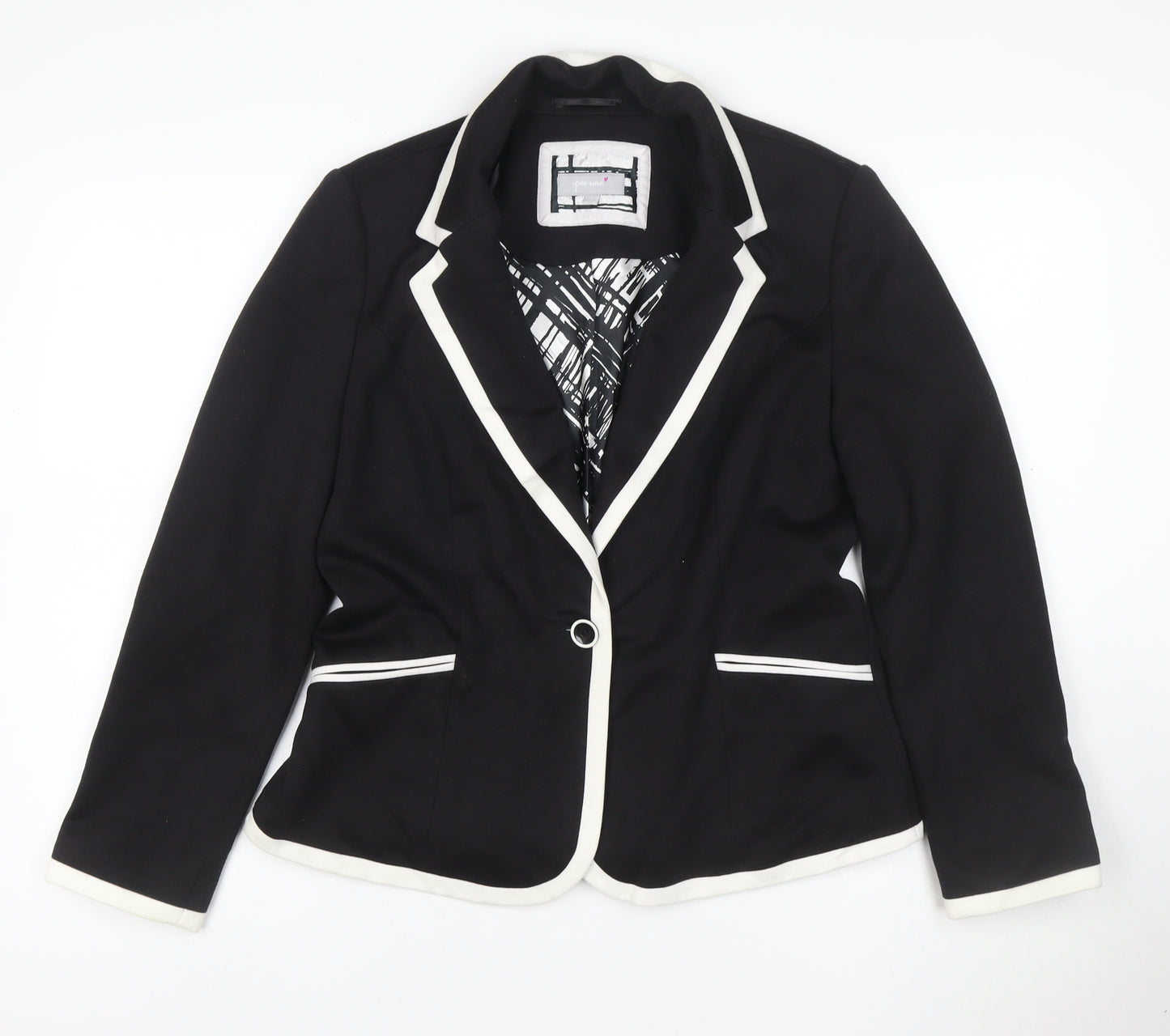 Per Una Women’s Black White Trim Blazer Jacket UK 14 Tailored