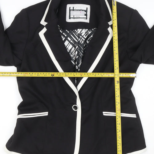Per Una Women’s Black White Trim Blazer Jacket UK 14 Tailored