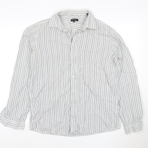 DKNY Men’s White Grey Striped Long Sleeve Button-Up Shirt Size L