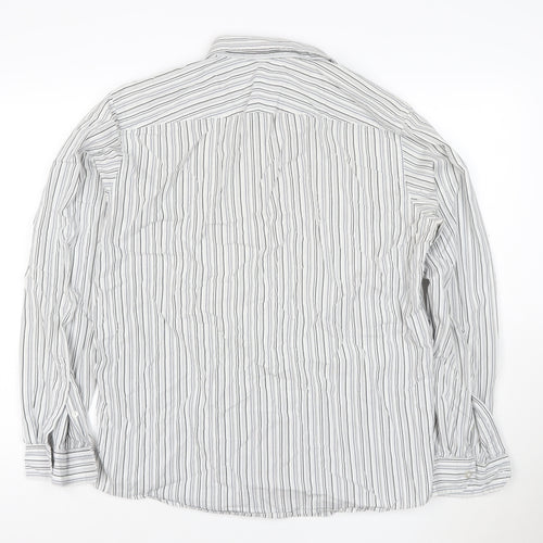 DKNY Men’s White Grey Striped Long Sleeve Button-Up Shirt Size L