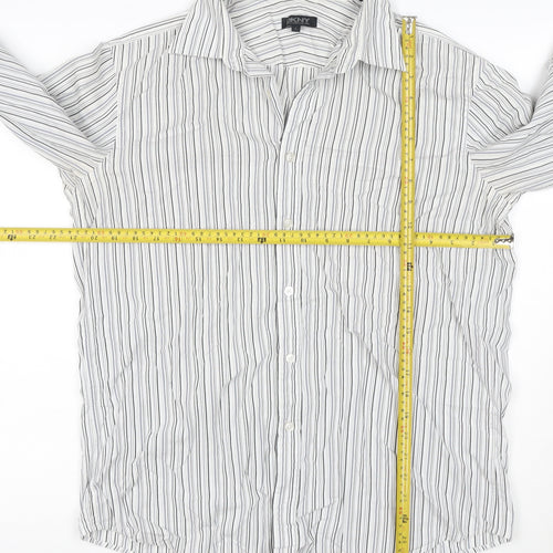 DKNY Men’s White Grey Striped Long Sleeve Button-Up Shirt Size L