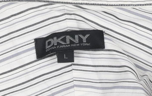 DKNY Men’s White Grey Striped Long Sleeve Button-Up Shirt Size L