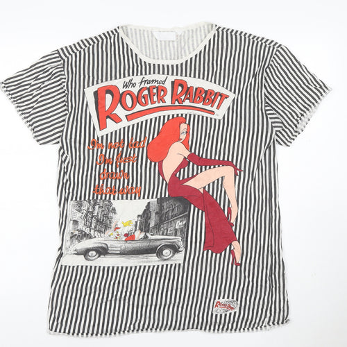 Roger Rabbit Women’s Black White Striped M Graphic Retro T-Shirt