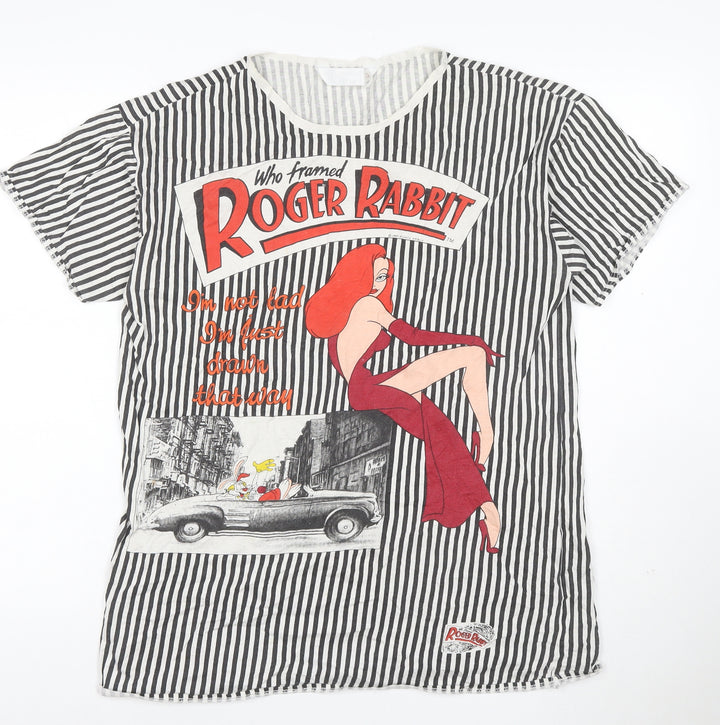 Roger Rabbit Women’s Black White Striped M Graphic Retro T-Shirt