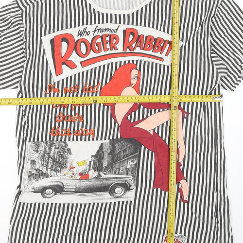 Roger Rabbit Women’s Black White Striped M Graphic Retro T-Shirt