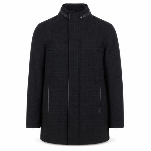 River Island Men Black Check Wool Blend Zip Overcoat UK L