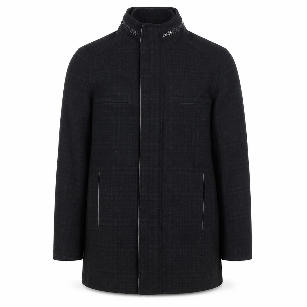 River Island Men Black Check Wool Blend Zip Overcoat UK L