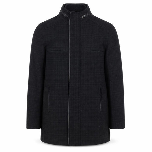 River Island Men Black Check Wool Blend Zip Overcoat UK L