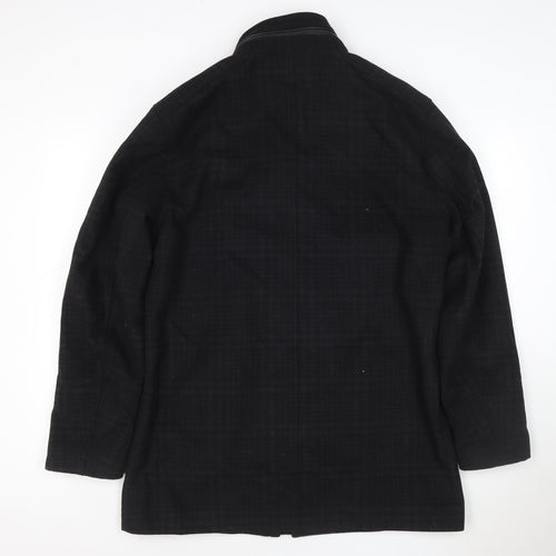 River Island Men Black Check Wool Blend Zip Overcoat UK L