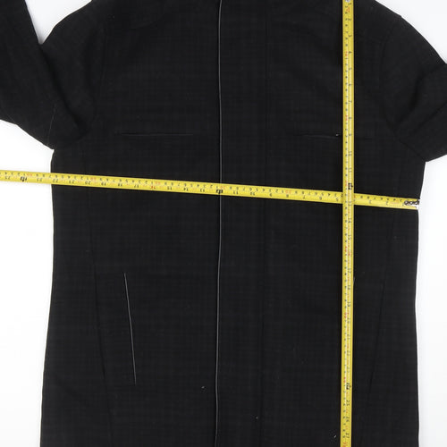 River Island Men Black Check Wool Blend Zip Overcoat UK L