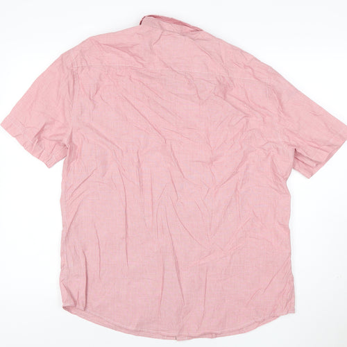 Marks & Spencer Men Pink L Regular Cotton Short Sleeve Button-Up Shirt