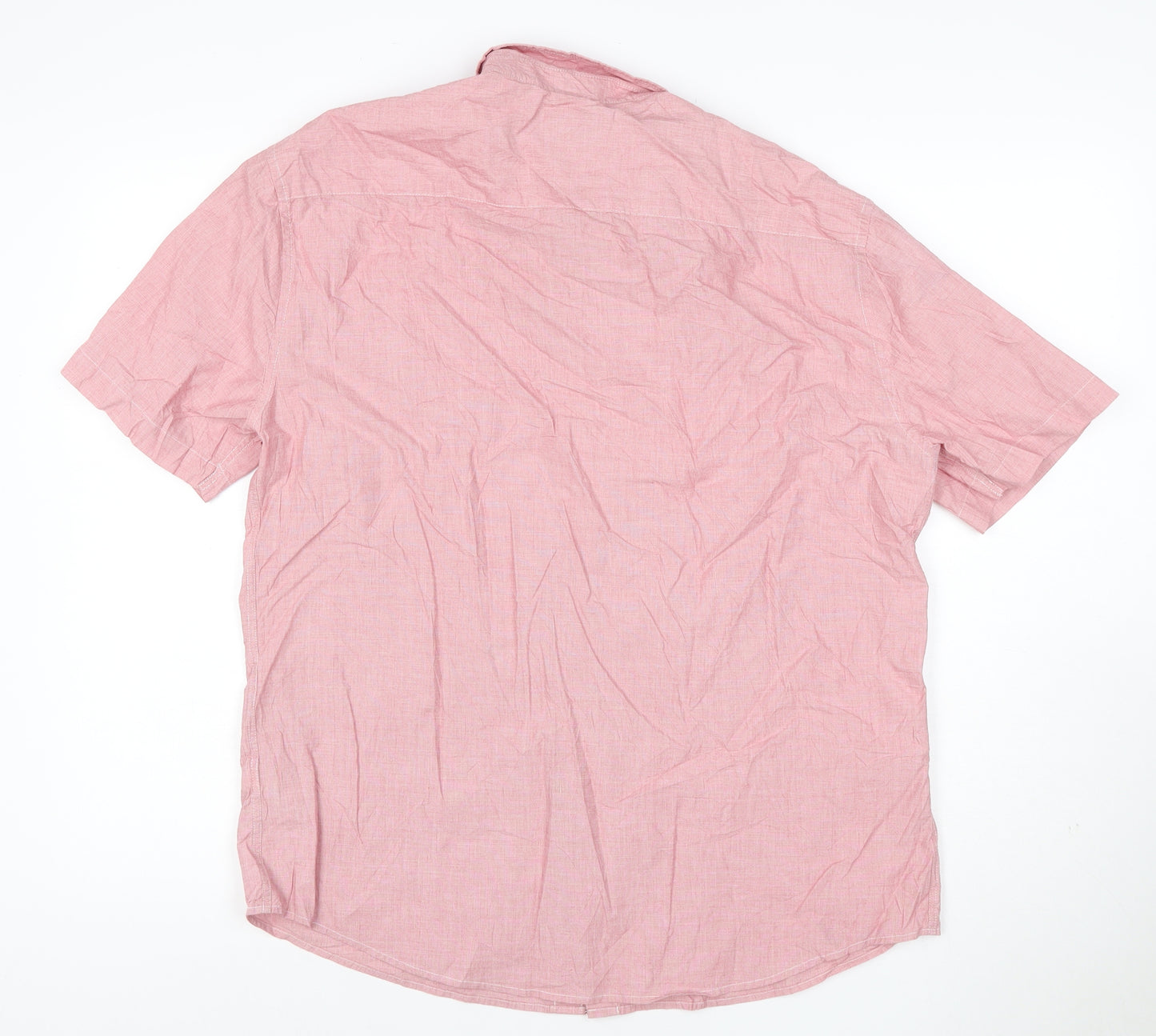Marks & Spencer Men Pink L Regular Cotton Short Sleeve Button-Up Shirt