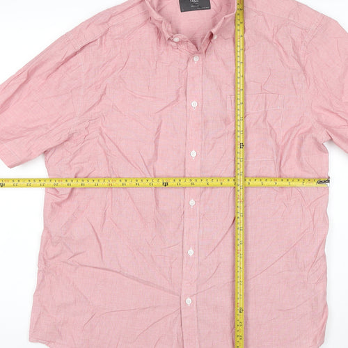 Marks & Spencer Men Pink L Regular Cotton Short Sleeve Button-Up Shirt