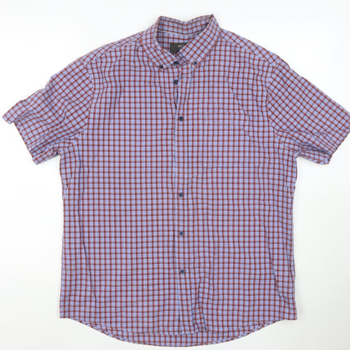 Marks and Spencer Men Blue Check Cotton Short Sleeve Shirt L Button-Down