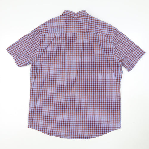 Marks and Spencer Men Blue Check Cotton Short Sleeve Shirt L Button-Down