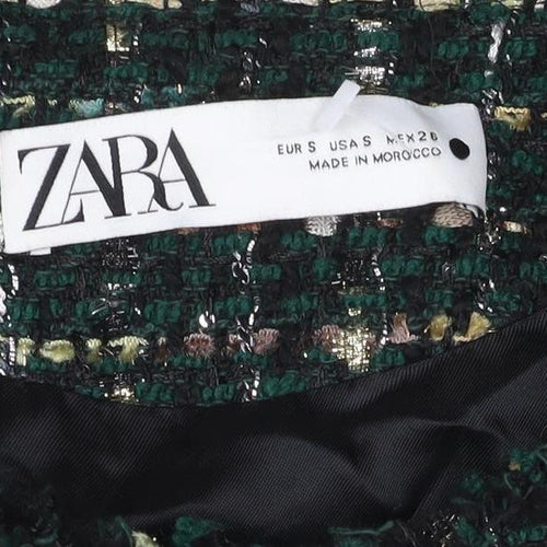 Zara Women Green S Bouclé Check Gold Button Double-Breasted Jacket