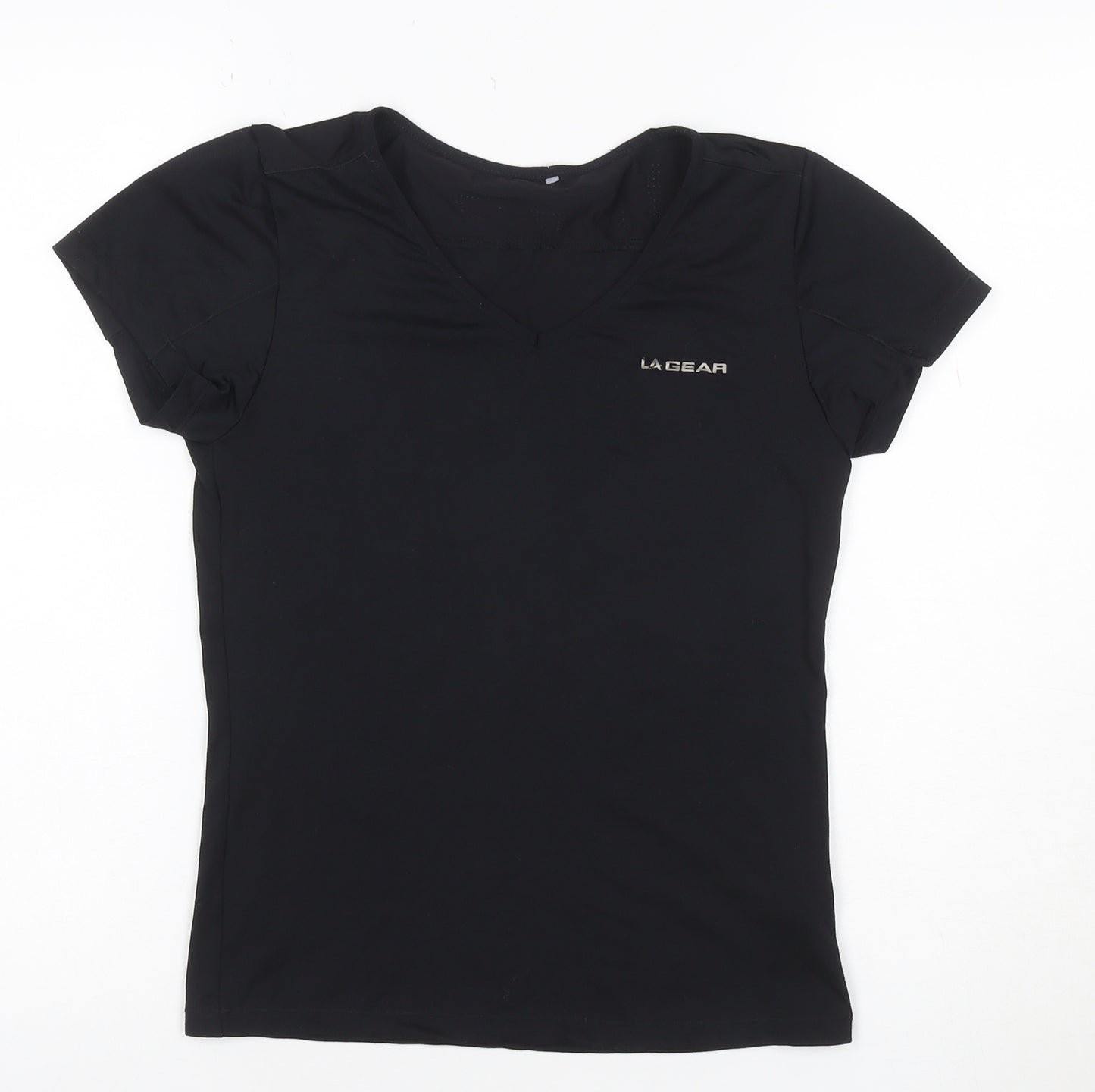 LA Gear Women Black UK 12 Athletic V-Neck Short Sleeve T-Shirt