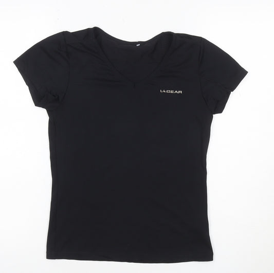 LA Gear Women Black UK 12 Athletic V-Neck Short Sleeve T-Shirt