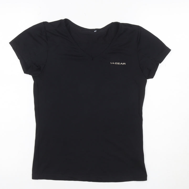 LA Gear Women Black UK 12 Athletic V-Neck Short Sleeve T-Shirt