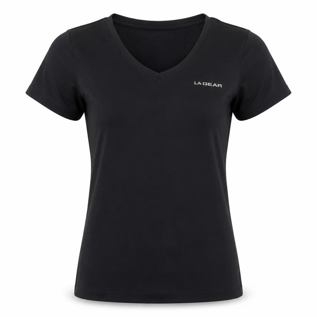 LA Gear Women Black UK 12 Athletic V-Neck Short Sleeve T-Shirt