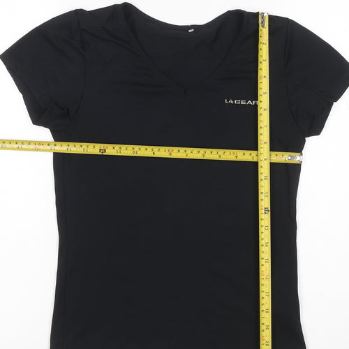LA Gear Women Black UK 12 Athletic V-Neck Short Sleeve T-Shirt